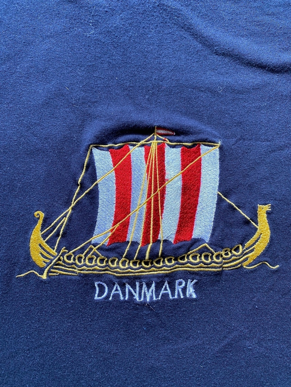 Danmark Men T-Shirt Large Regular Fit Navy Cotton Embroidered Viking Ship - Picture 6 of 6